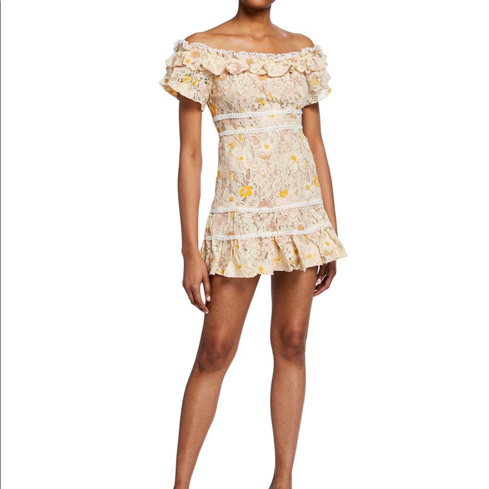 RSYE Veronica Floral lace off the shoulder mini dress